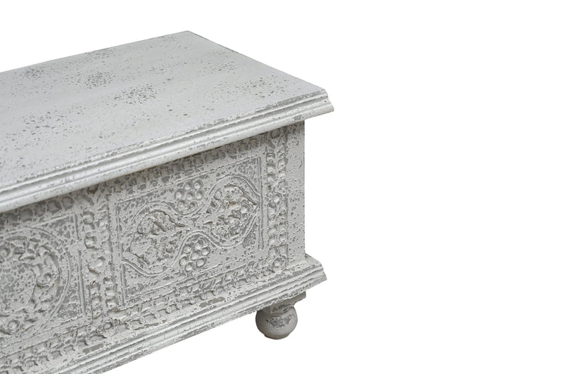 54" White Solid Wood Medallion Storage Ottoman Homeroots Living Room