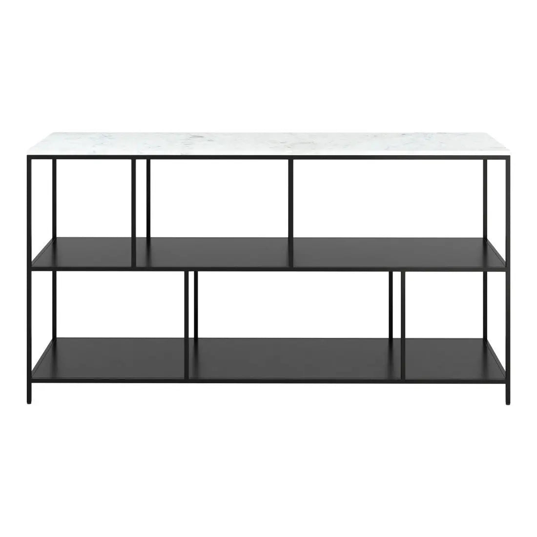 54" White and Black Genuine Marble and Steel Frame Console Table With Two Shelves Homeroots Living Room