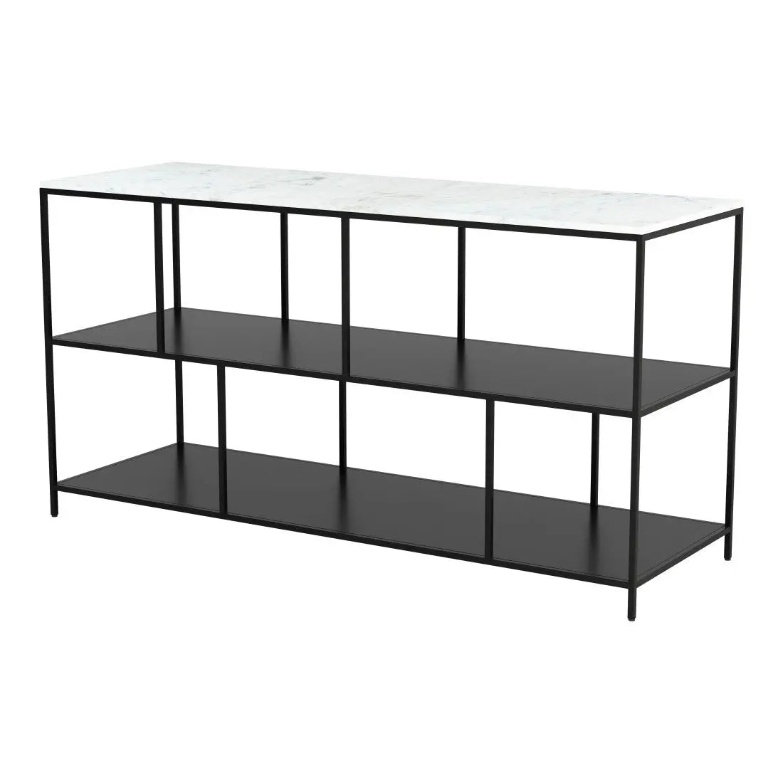54" White and Black Genuine Marble and Steel Frame Console Table With Two Shelves Homeroots Living Room