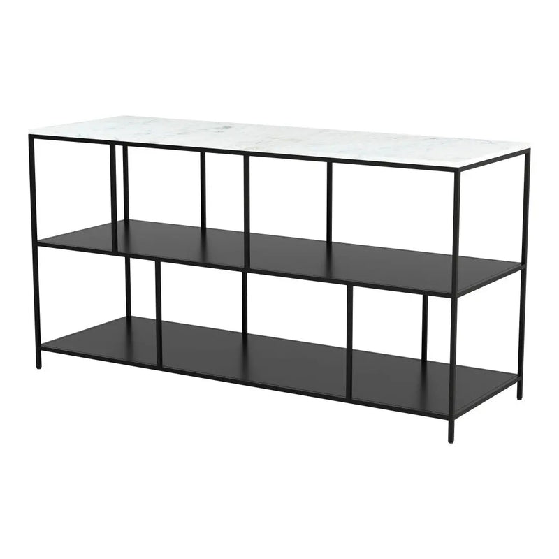 54" White and Black Genuine Marble and Steel Frame Console Table With Two Shelves Homeroots Living Room