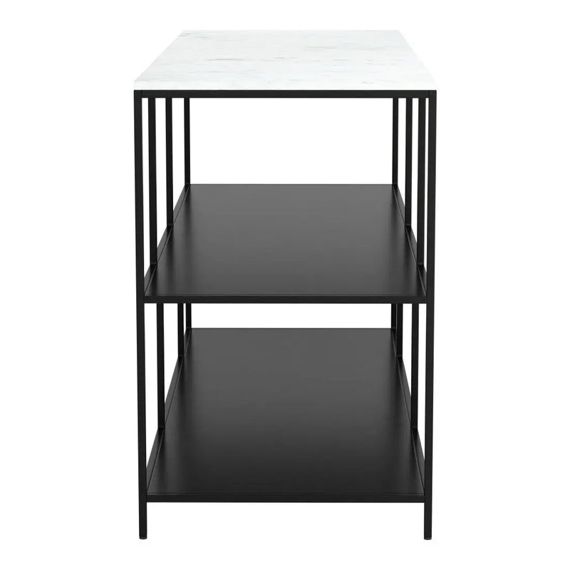 54" White and Black Genuine Marble and Steel Frame Console Table With Two Shelves Homeroots Living Room