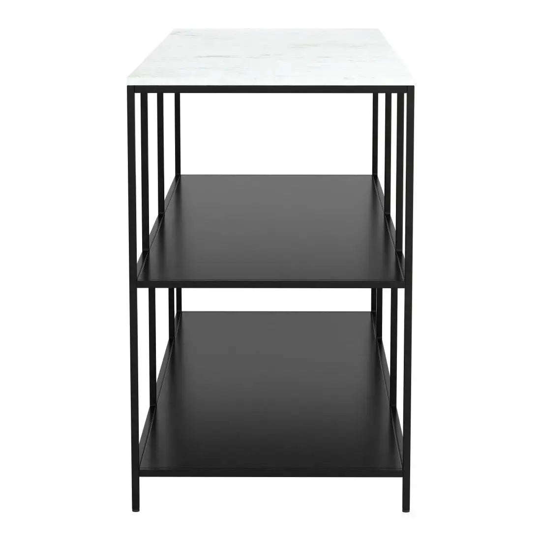 54" White and Black Genuine Marble and Steel Frame Console Table With Two Shelves Homeroots Living Room