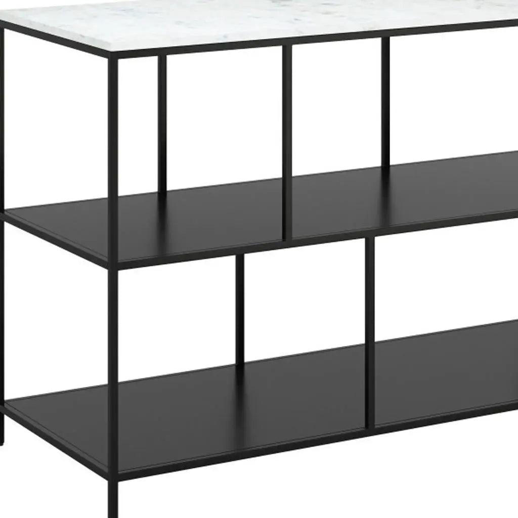 54" White and Black Genuine Marble and Steel Frame Console Table With Two Shelves Homeroots Living Room