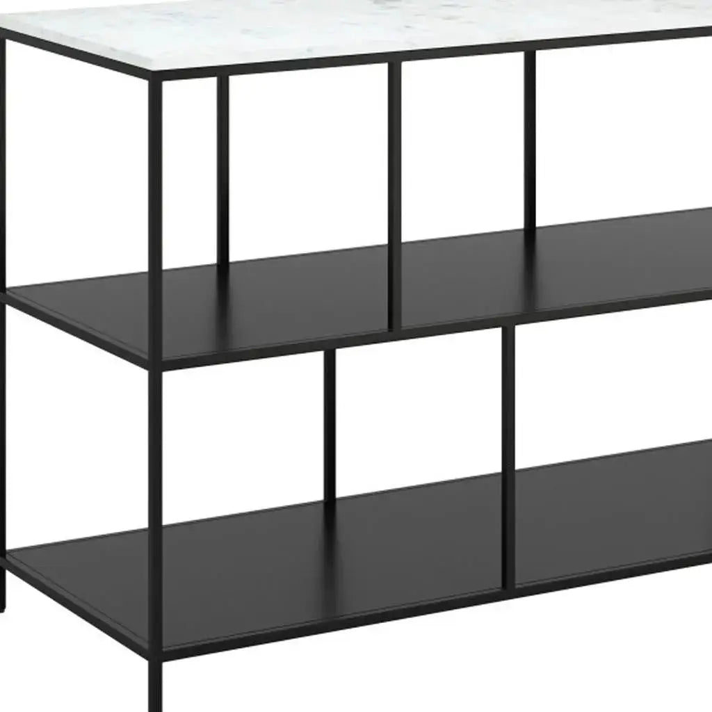 54" White and Black Genuine Marble and Steel Frame Console Table With Two Shelves Homeroots Living Room