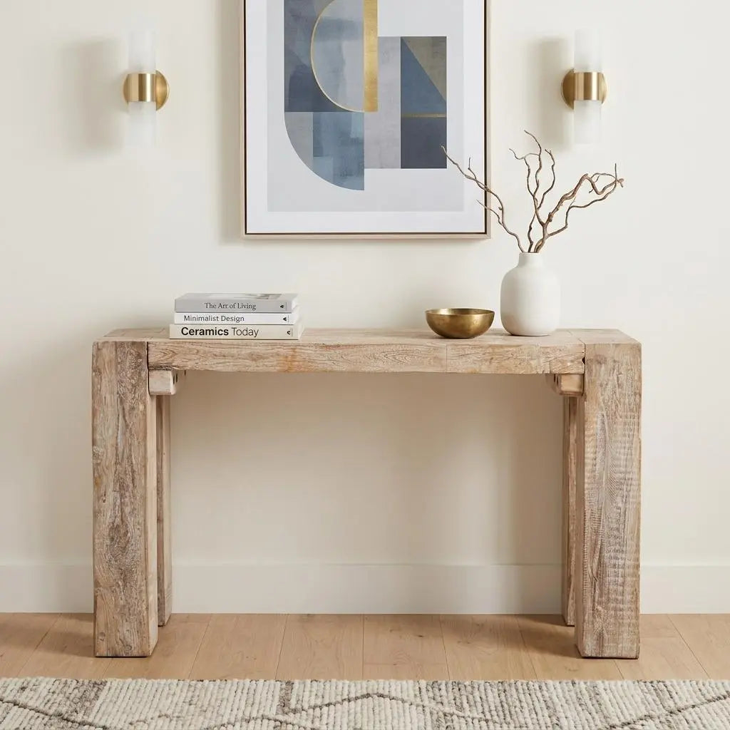 55" Beige Reclaimed Wood Console Table Homeroots Living Room