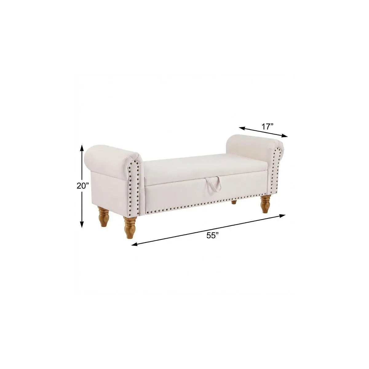 55" Beige and Brown Linen and Solid Wood Upholstered Storage Bench With Flip Top Homeroots Living Room