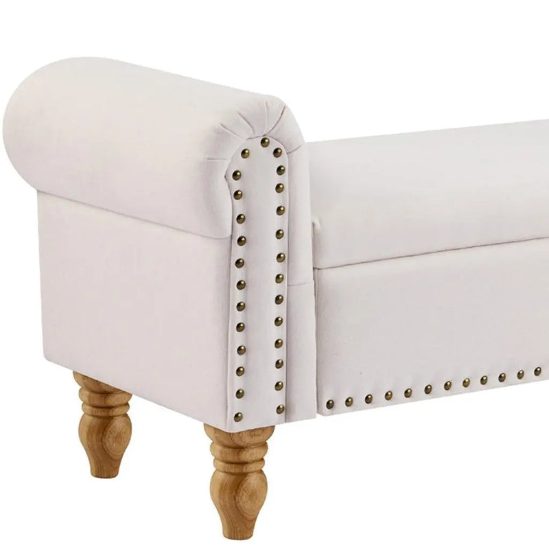 55" Beige and Brown Linen and Solid Wood Upholstered Storage Bench With Flip Top Homeroots Living Room