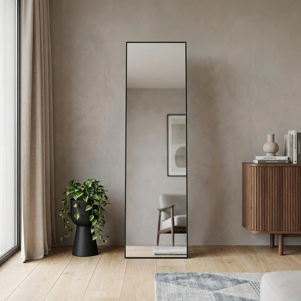55" Black Aluminum Freestanding And Wall Mounted Framed Full Length Mirror Homeroots Bed & Bath