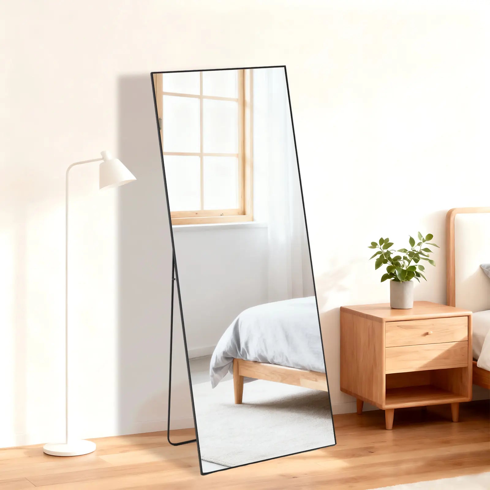 55" Black Aluminum Wall Mount Leaning Or Freestanding Framed Full Length Mirror Homeroots Bed & Bath