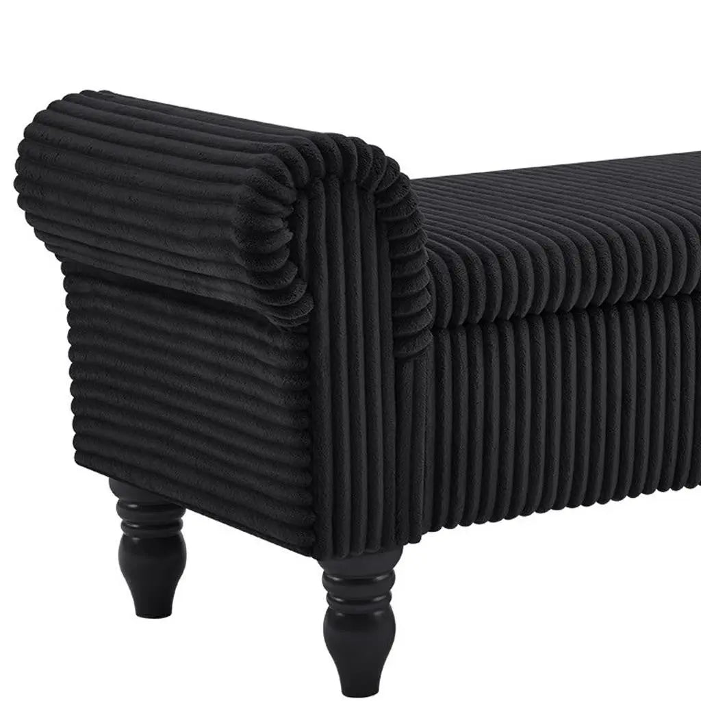 55" Black Corduroy and Solid Wood Upholstered Storage Bench With Flip Top Homeroots Living Room