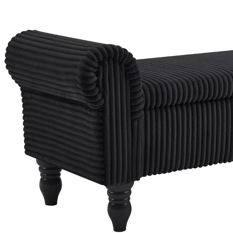 55" Black Corduroy and Solid Wood Upholstered Storage Bench With Flip Top Homeroots Living Room