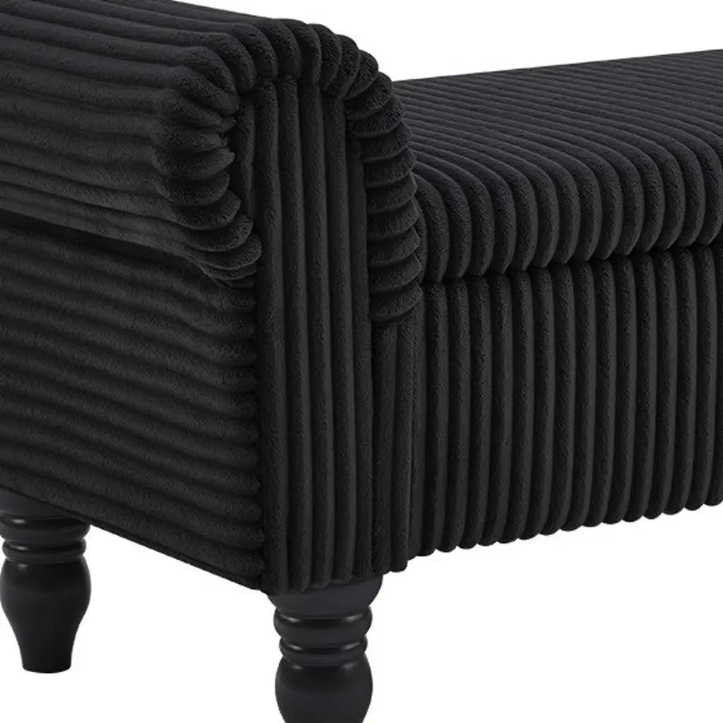 55" Black Corduroy and Solid Wood Upholstered Storage Bench With Flip Top Homeroots Living Room