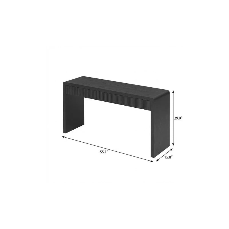 55" Black Wood Double Pedestal Console Table With Three Drawers Homeroots Living Room