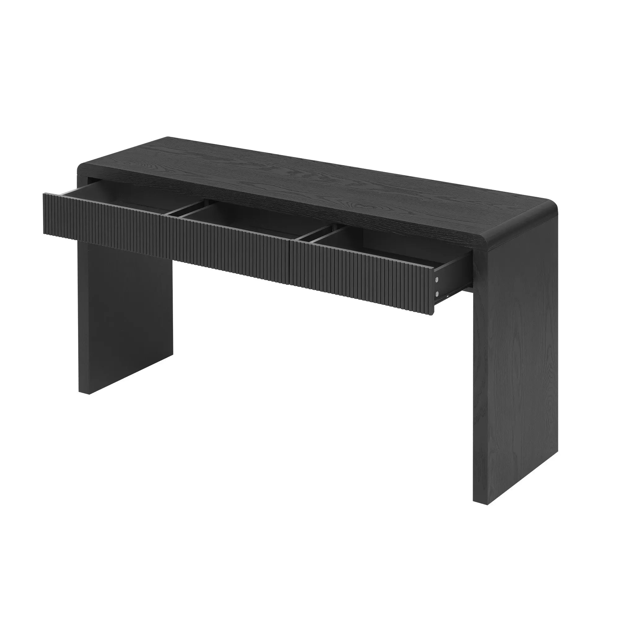 55" Black Wood Double Pedestal Console Table With Three Drawers Homeroots Living Room