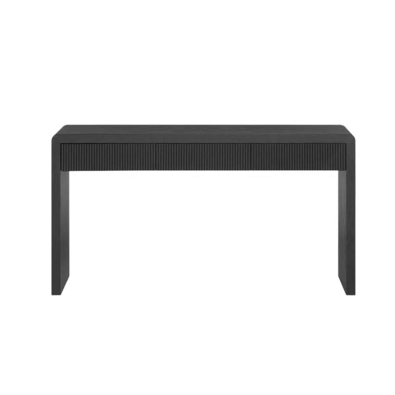 55" Black Wood Double Pedestal Console Table With Three Drawers Homeroots Living Room
