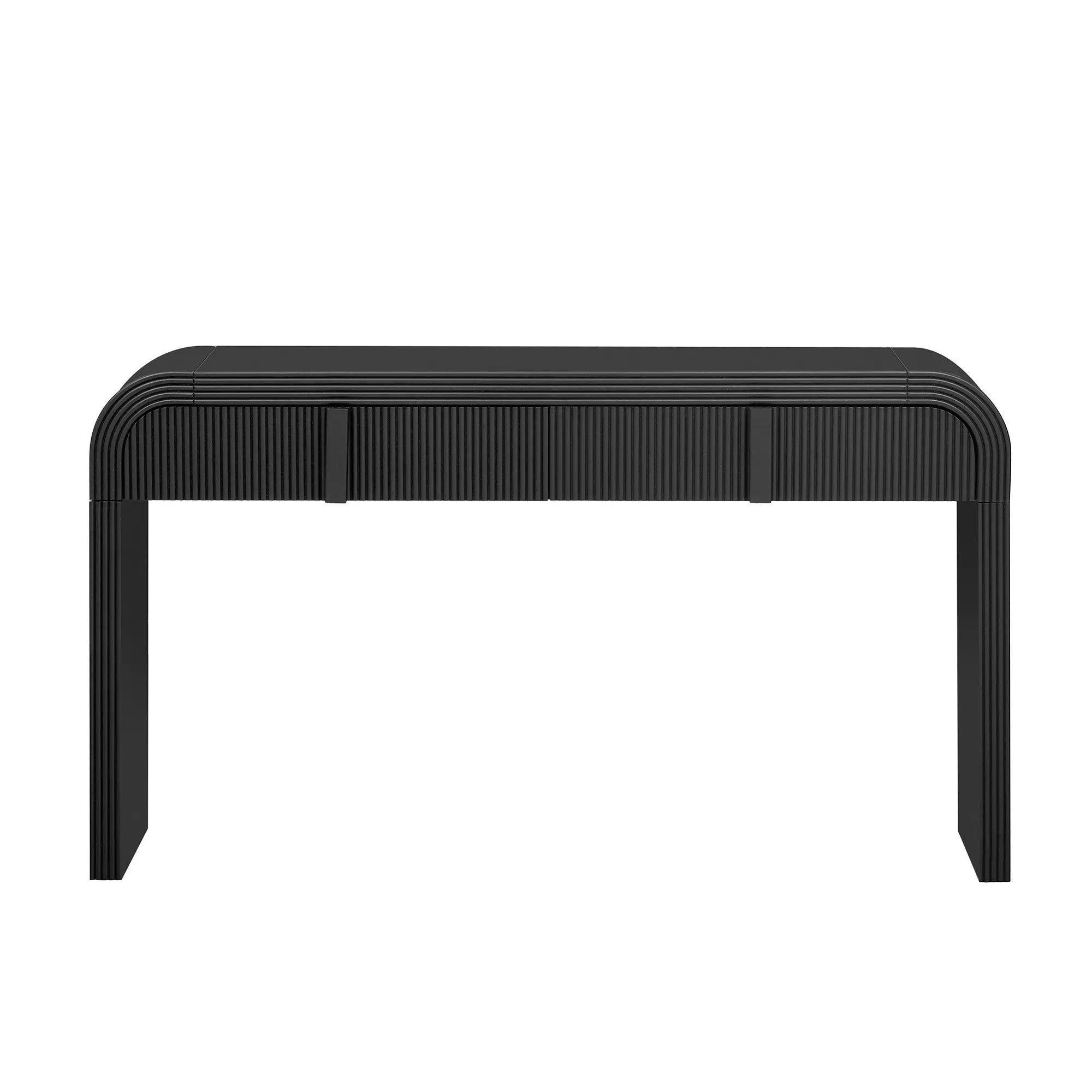 55" Black Wood Double Pedestal Console Table With Two Drawers Homeroots Living Room