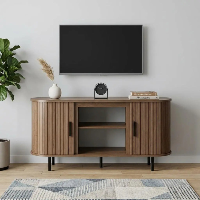55" Brown Wood Fireplace TV Stand With Fireplace Homeroots Living Room