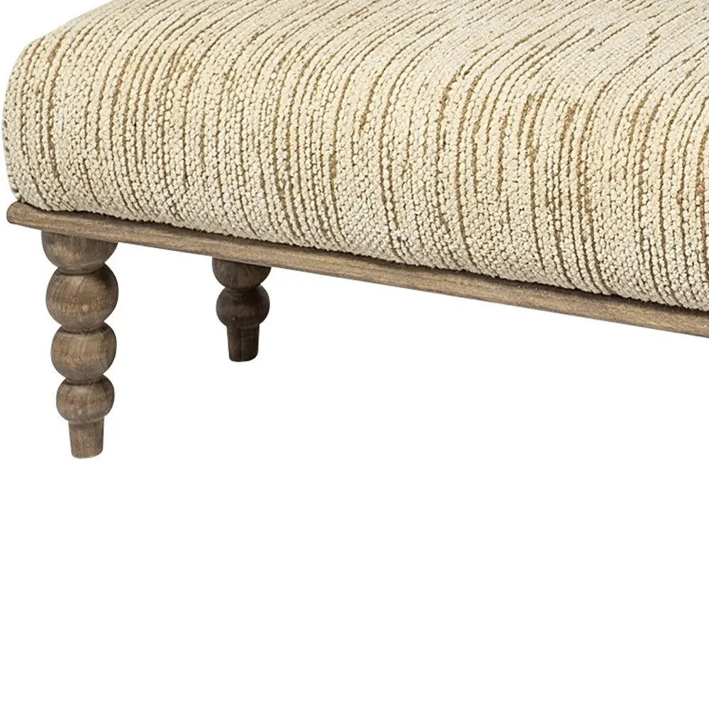 55" Cream and Wood Brown Upholstered Fabric Bench Homeroots Living Room
