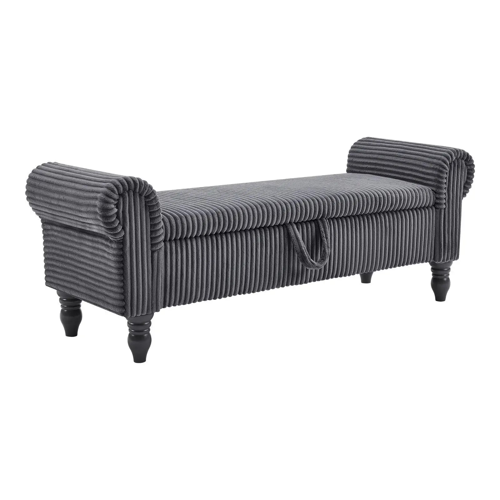 55" Dark Gray Corduroy and Solid Wood Upholstered Storage Bench With Flip Top Homeroots Living Room