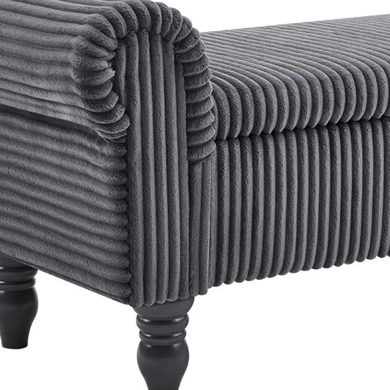 55" Dark Gray Corduroy and Solid Wood Upholstered Storage Bench With Flip Top Homeroots Living Room