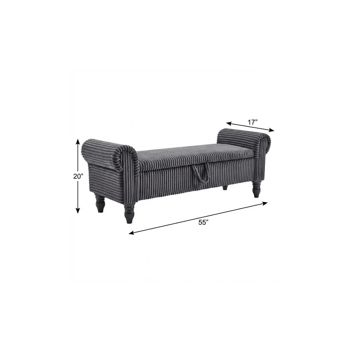 55" Dark Gray Corduroy and Solid Wood Upholstered Storage Bench With Flip Top Homeroots Living Room