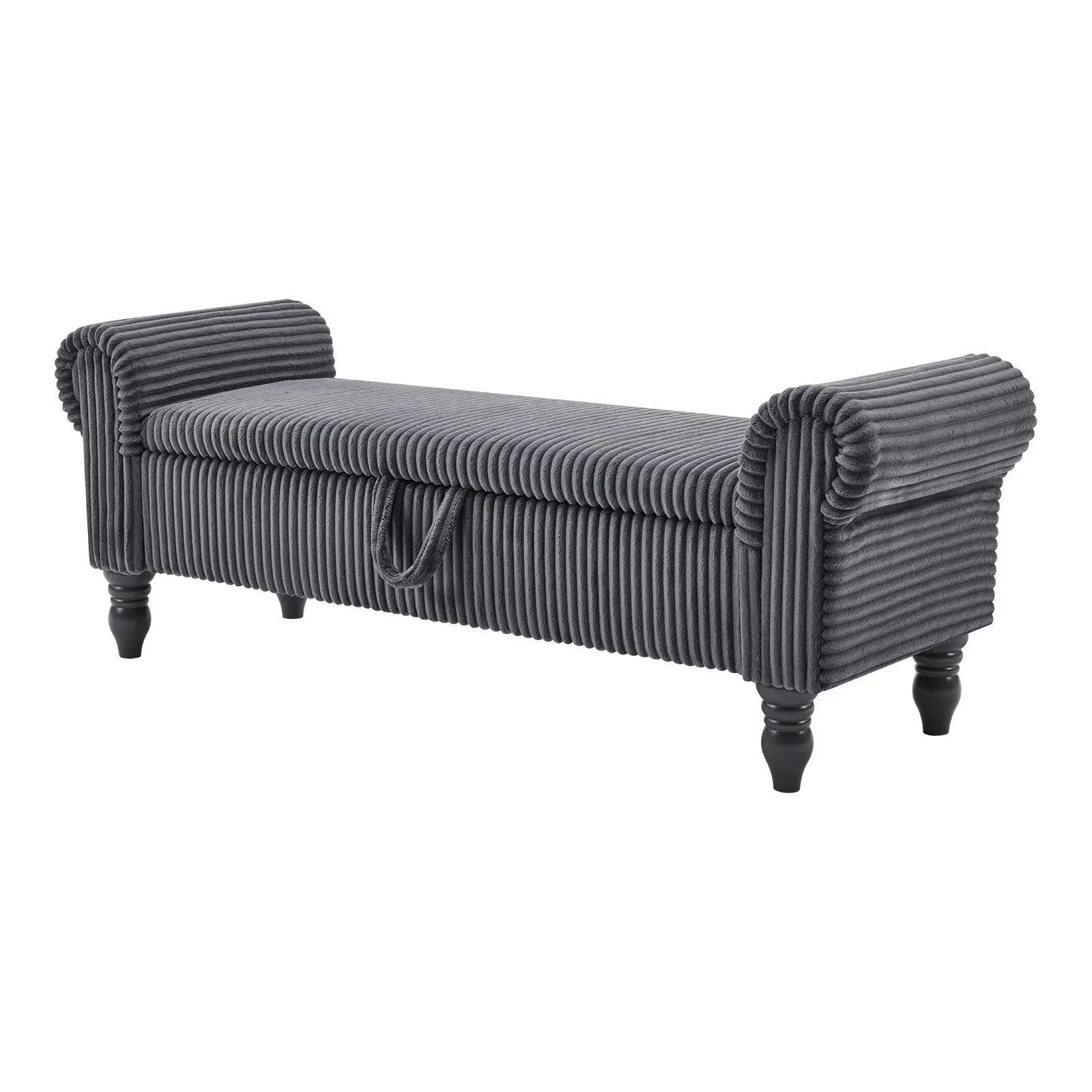 55" Dark Gray Corduroy and Solid Wood Upholstered Storage Bench With Flip Top Homeroots Living Room