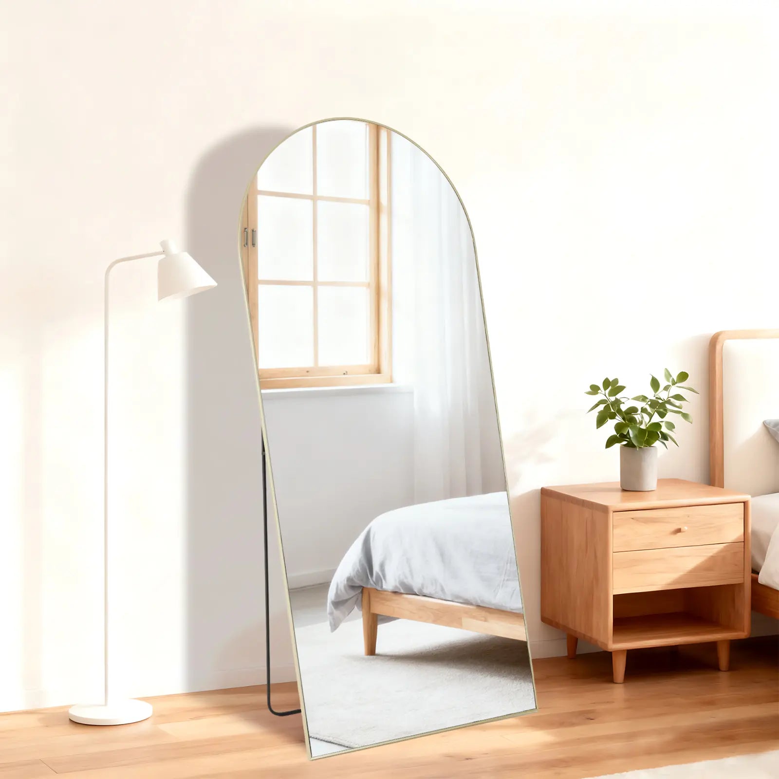 55" Gold Aluminum Arch Freestanding And Wall Mounted Framed Full Length Mirror Homeroots Bed & Bath