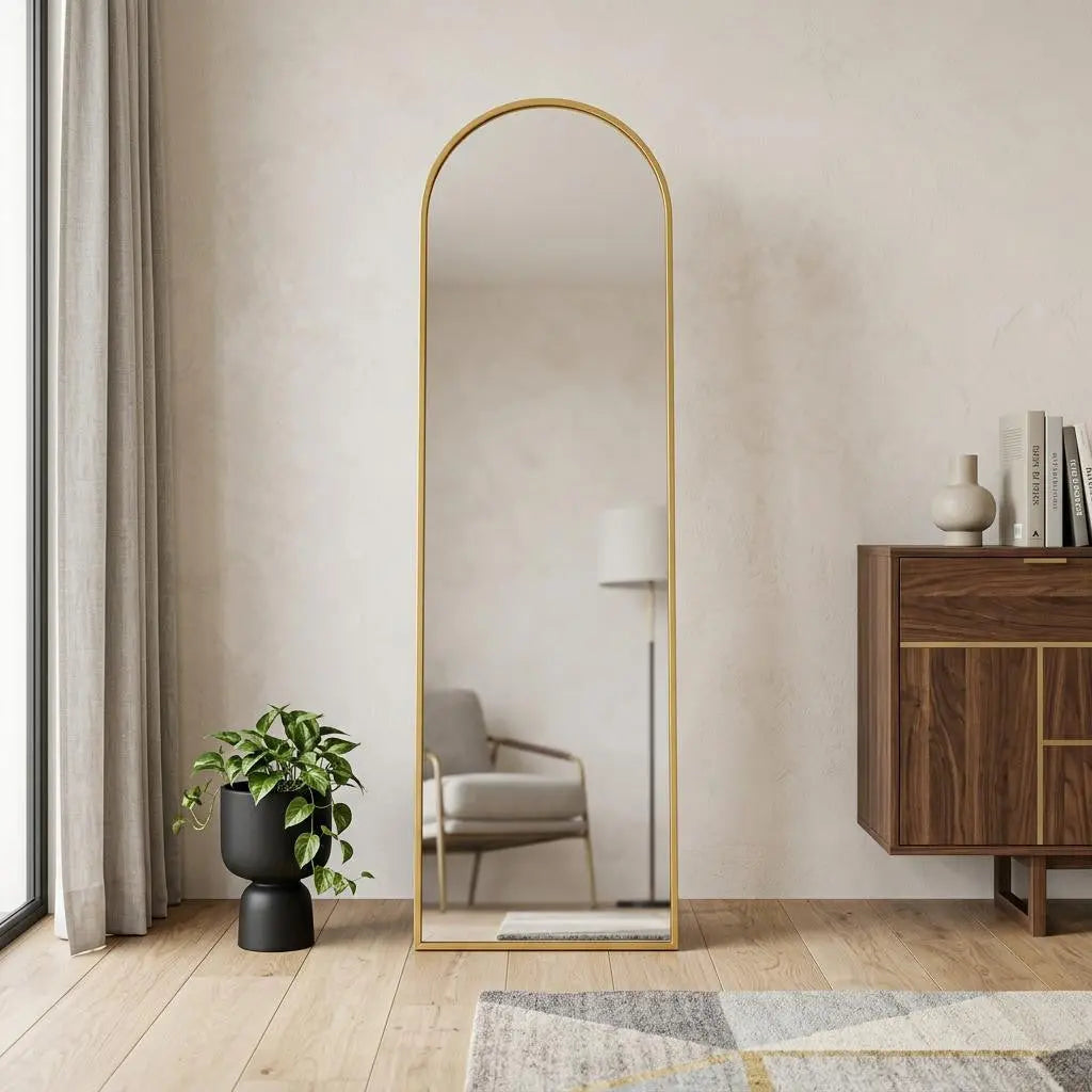 55" Gold Aluminum Arch Freestanding And Wall Mounted Framed Full Length Mirror Homeroots Bed & Bath