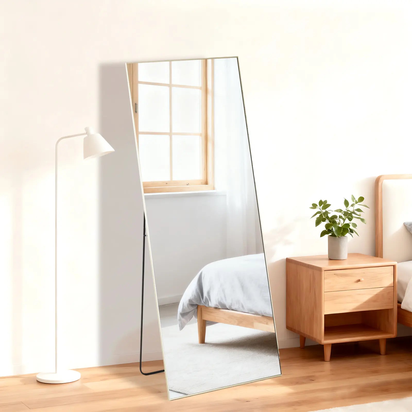 55" Gold Aluminum Freestanding And Wall Mounted Framed Full Length Mirror Homeroots Bed & Bath