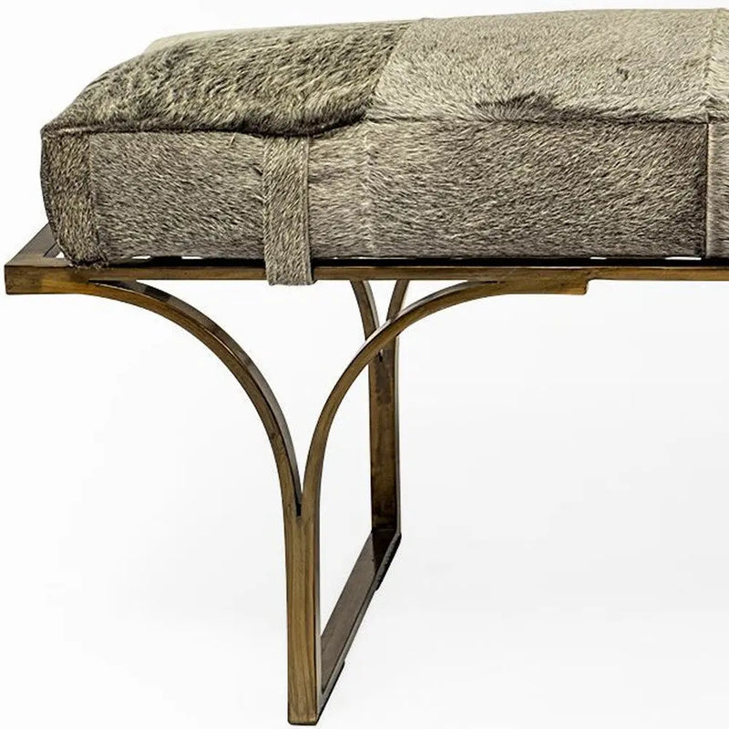 55" Gray and Antiqued Brass Faux Fur Upholstery Bench Homeroots Living Room