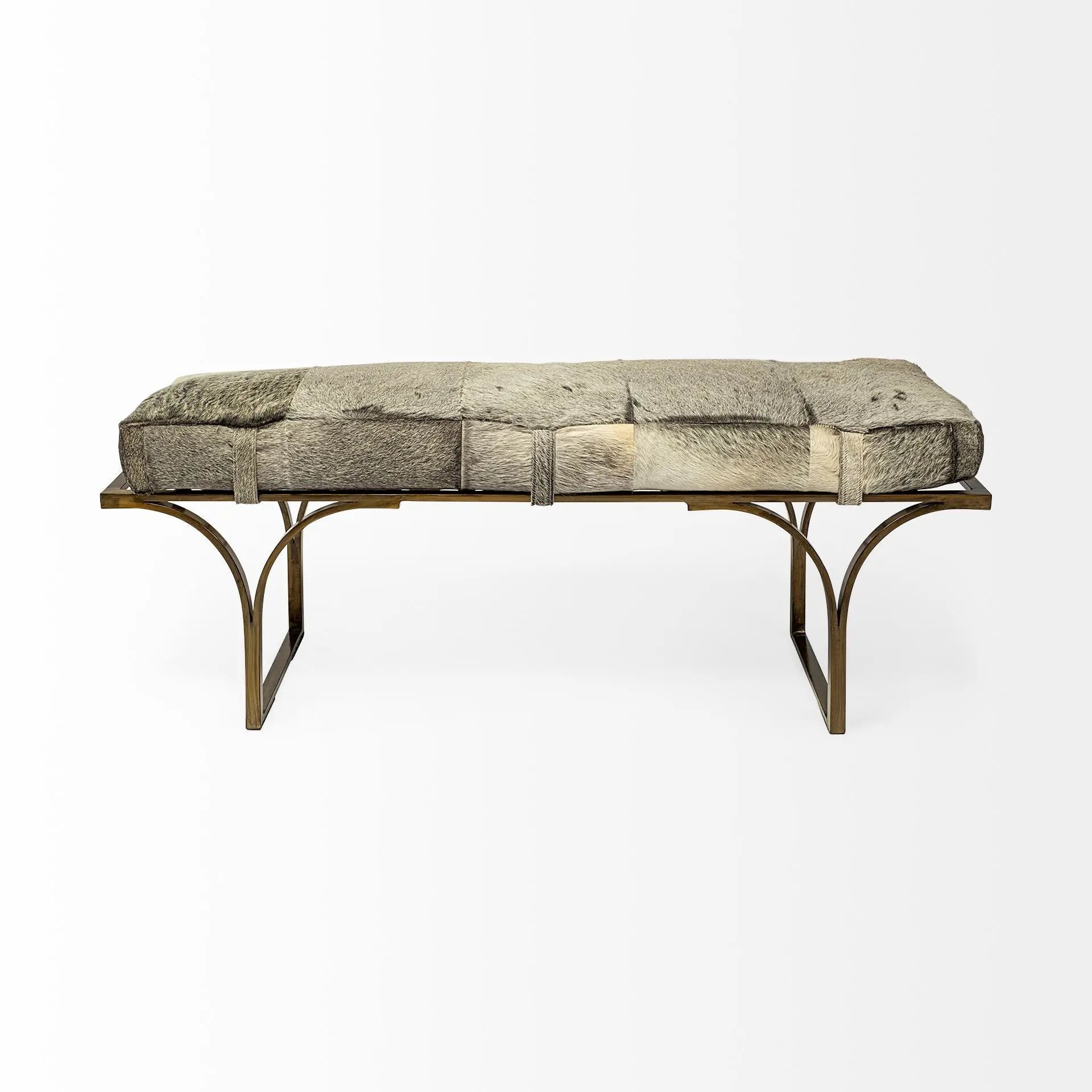 55" Gray and Antiqued Brass Faux Fur Upholstery Bench Homeroots Living Room