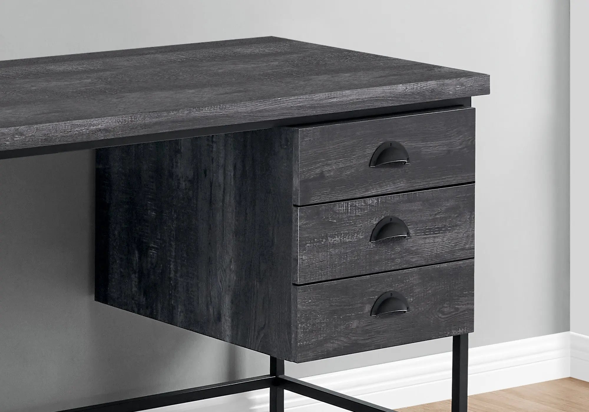 24" Gray and Black Computer Desk With Three Drawers - GreatEagleInc