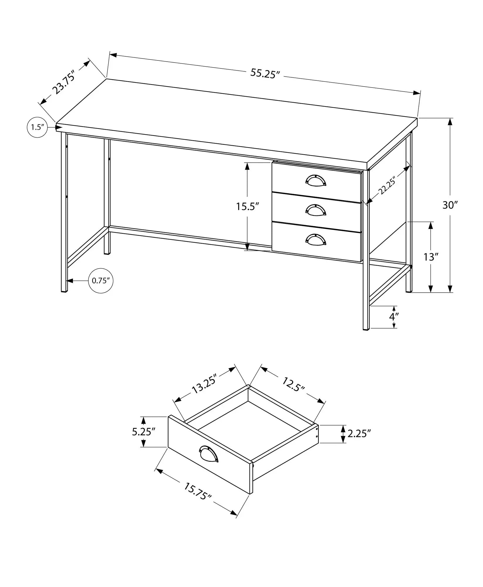 24" Gray and Black Computer Desk With Three Drawers - GreatEagleInc