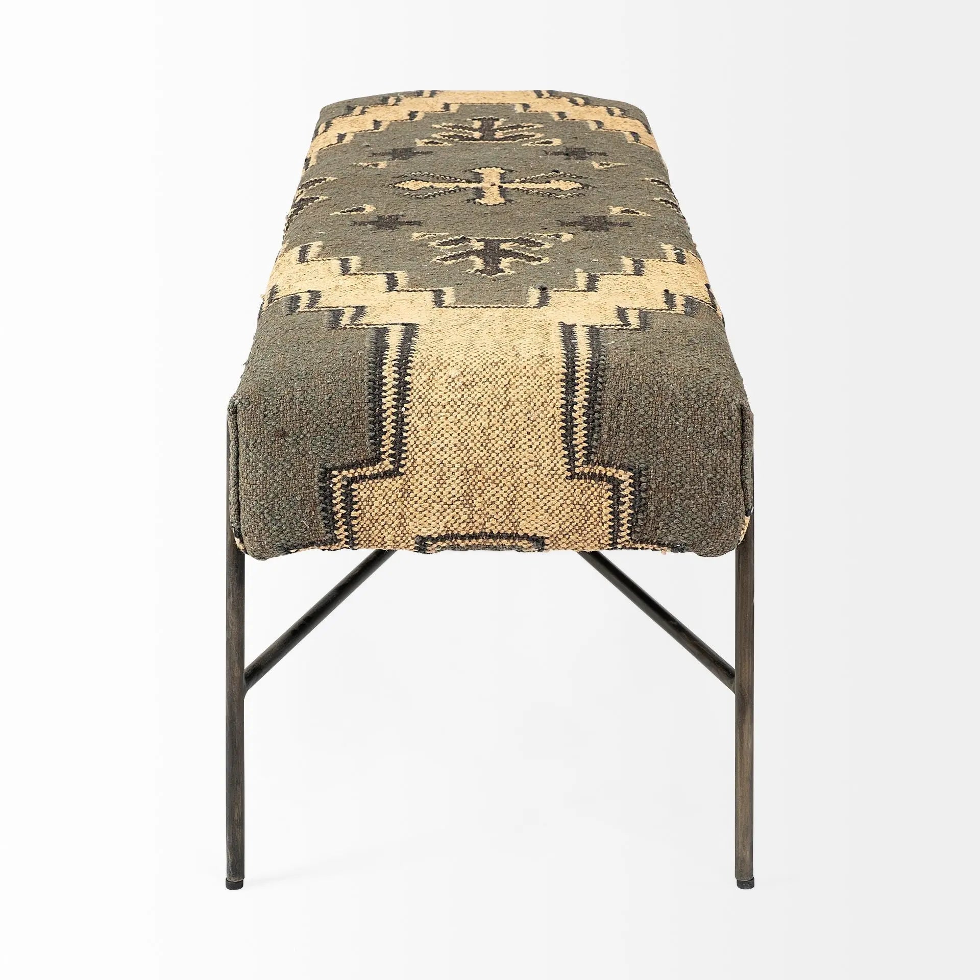 55" Green Brown and Black Upholstered Abstract Cotton Blend Bench Homeroots Living Room