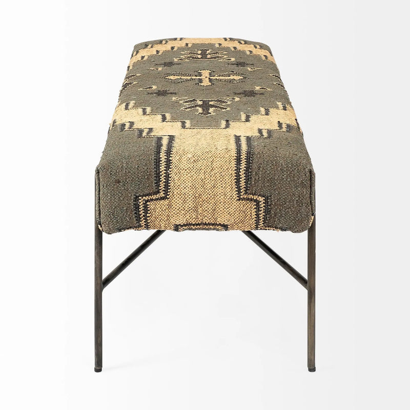 55" Green Brown and Black Upholstered Abstract Cotton Blend Bench Homeroots Living Room