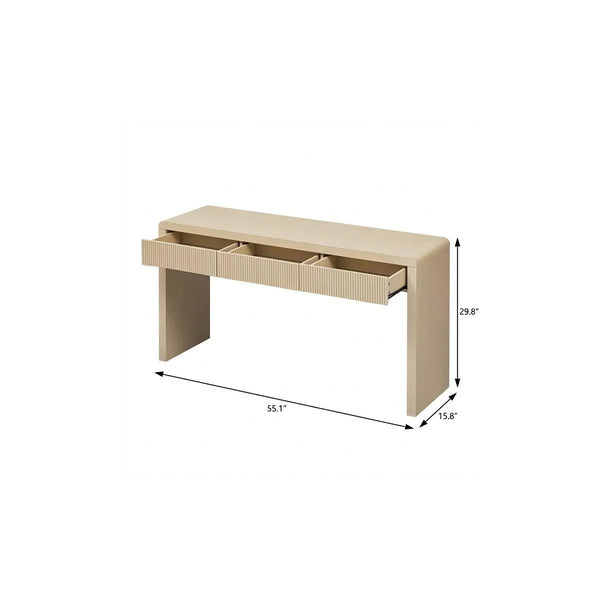 55" Natural Wood Double Pedestal Console Table With Three Drawers Homeroots Living Room