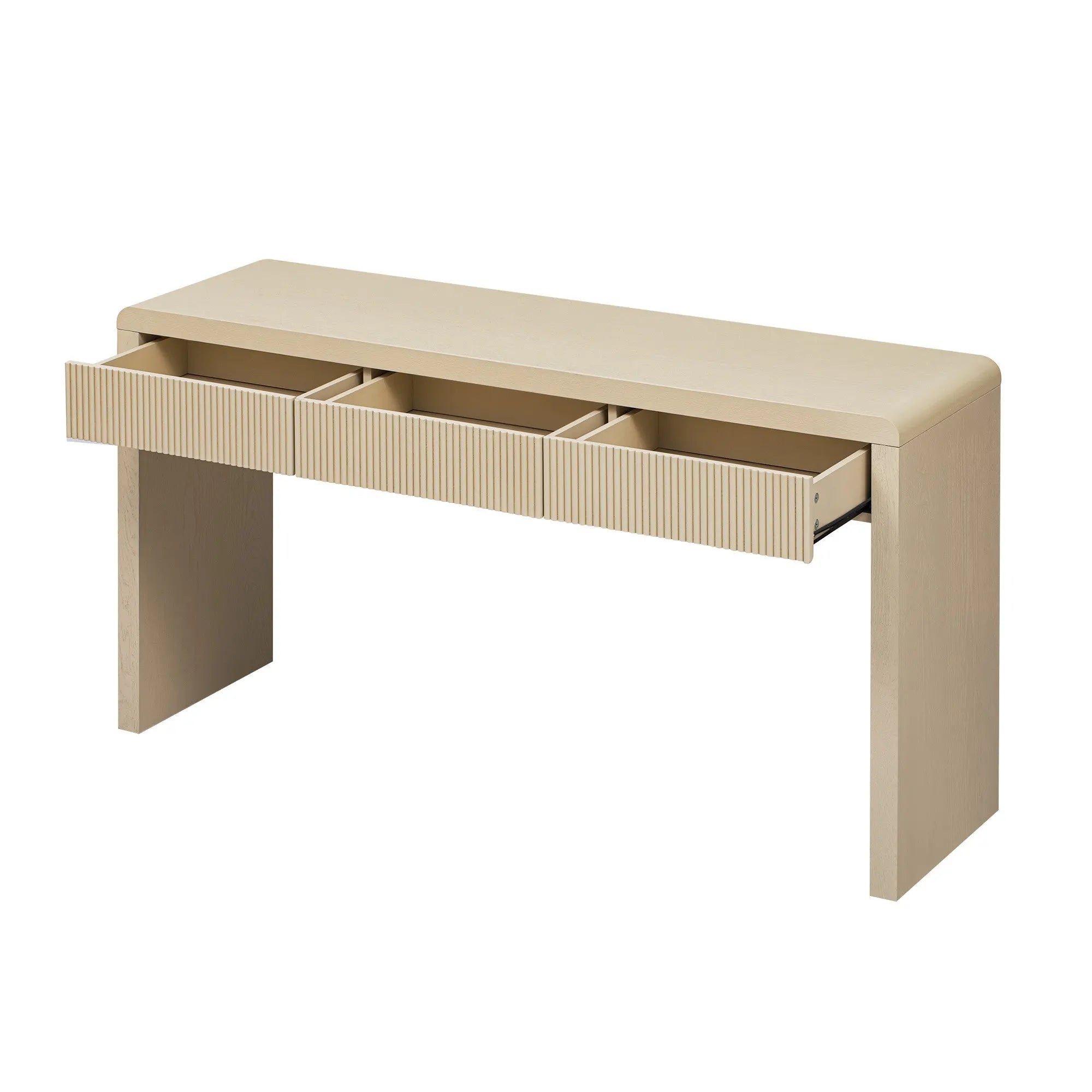 55" Natural Wood Double Pedestal Console Table With Three Drawers Homeroots Living Room