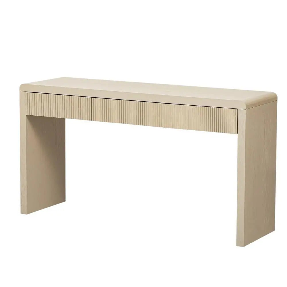55" Natural Wood Double Pedestal Console Table With Three Drawers Homeroots Living Room