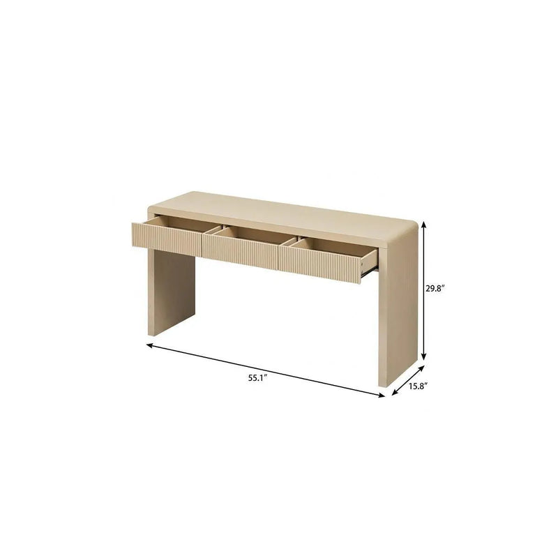 55" Natural Wood Double Pedestal Console Table With Three Drawers Homeroots Living Room