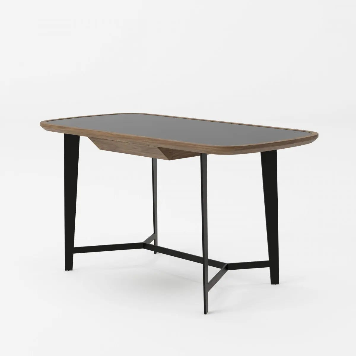 55" Walnut And Black Glass Rectangular Writing Desk Homeroots Office