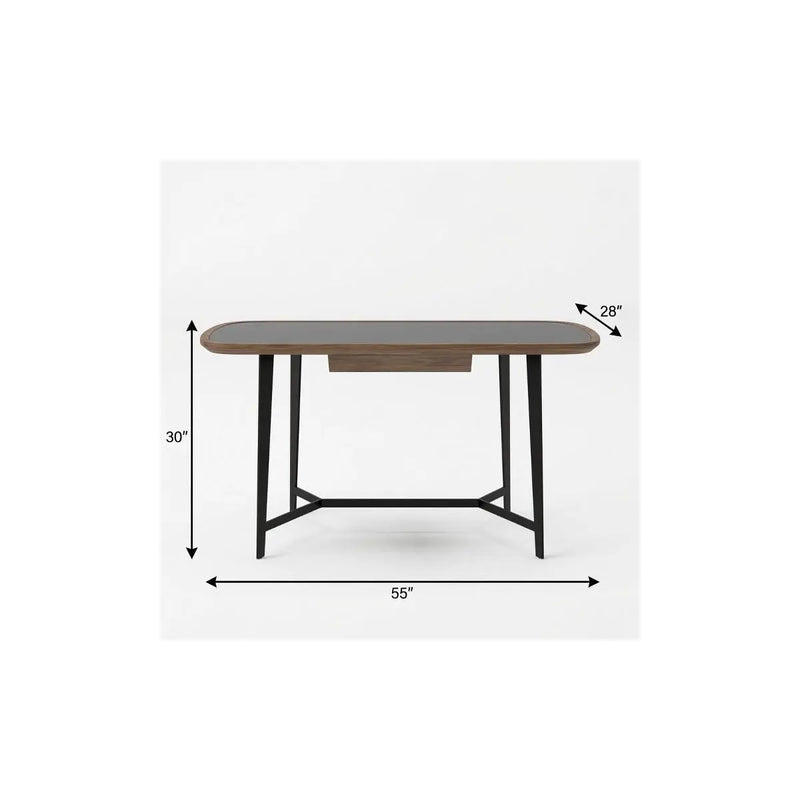 55" Walnut And Black Glass Rectangular Writing Desk Homeroots Office