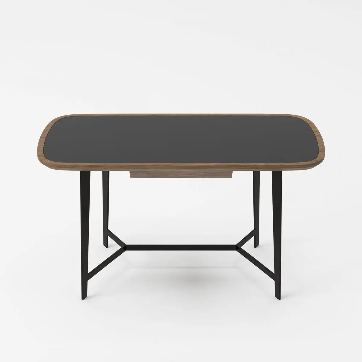 55" Walnut And Black Glass Rectangular Writing Desk Homeroots Office