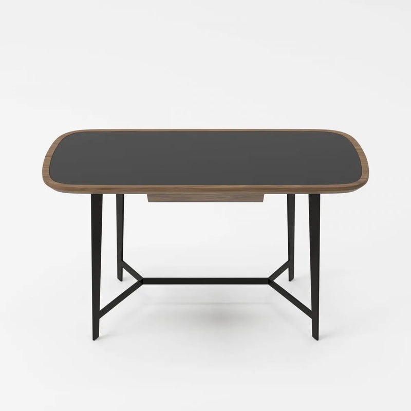 55" Walnut And Black Glass Rectangular Writing Desk Homeroots Office