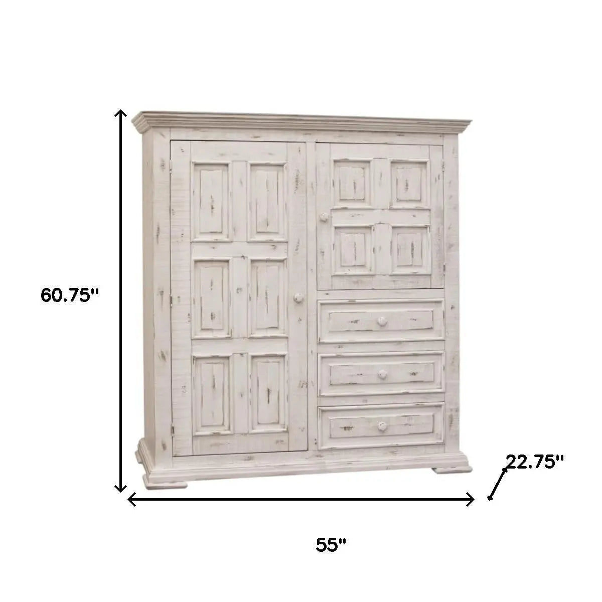 55" White Solid Wood Three Drawer Gentlemans Chest Homeroots Bed & Bath
