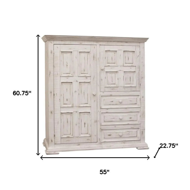 55" White Solid Wood Three Drawer Gentlemans Chest Homeroots Bed & Bath