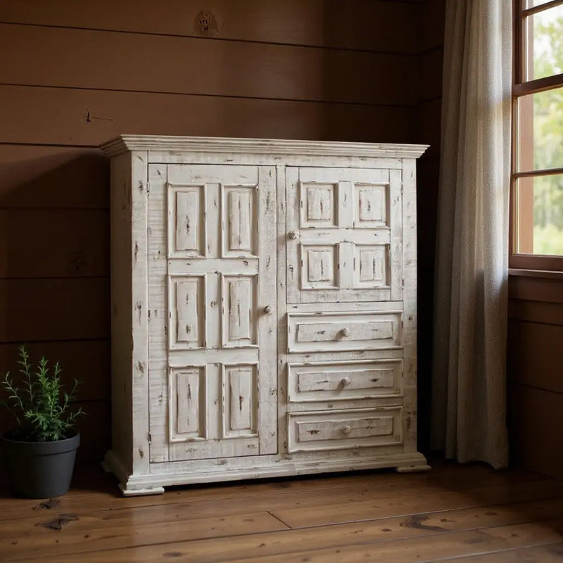 55" White Solid Wood Three Drawer Gentlemans Chest Homeroots Bed & Bath