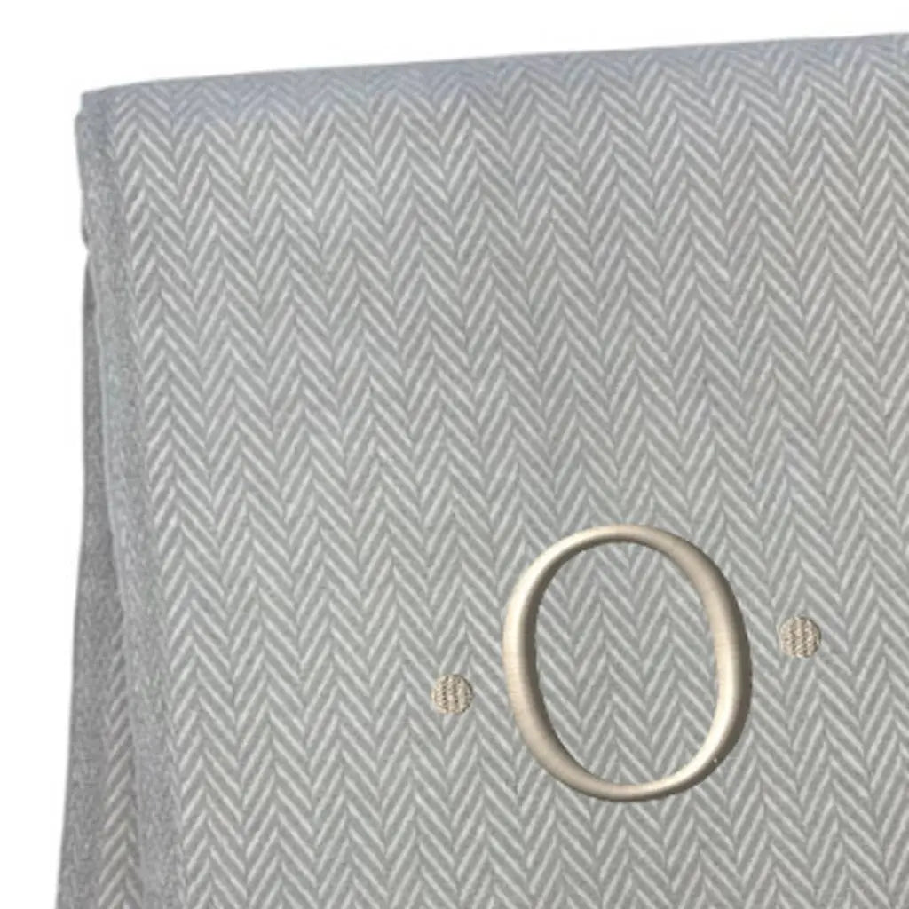 55" X 70" Gray And White Herringbone Cotton Blend O Initial Throw Blanket with Tassels And Embroidery Homeroots Home Decor