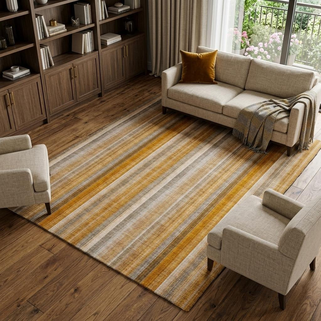 10' X 14' Orange And Gray Striped Shag Washable Area Rug With UV Protection - Home & Garden