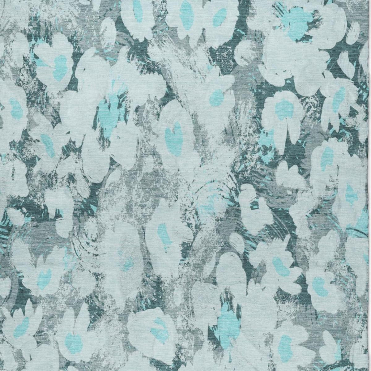 10' X 14' Teal And Gray Floral Shag Washable Area Rug With UV Protection - Home & Garden