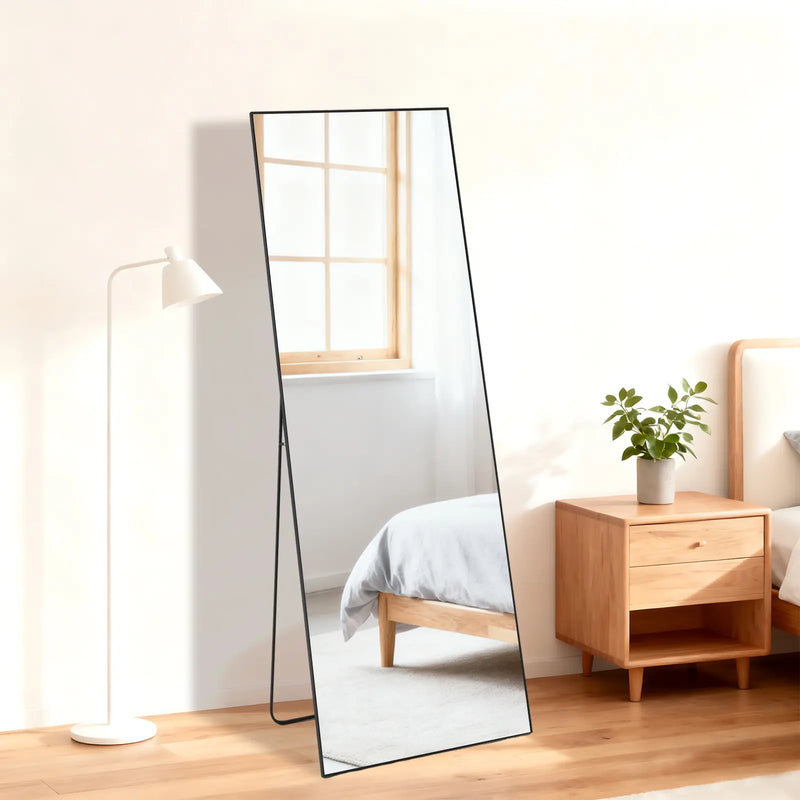 56" Black Aluminum Freestanding And Wall Mounted Framed Full Length Mirror Homeroots Bed & Bath